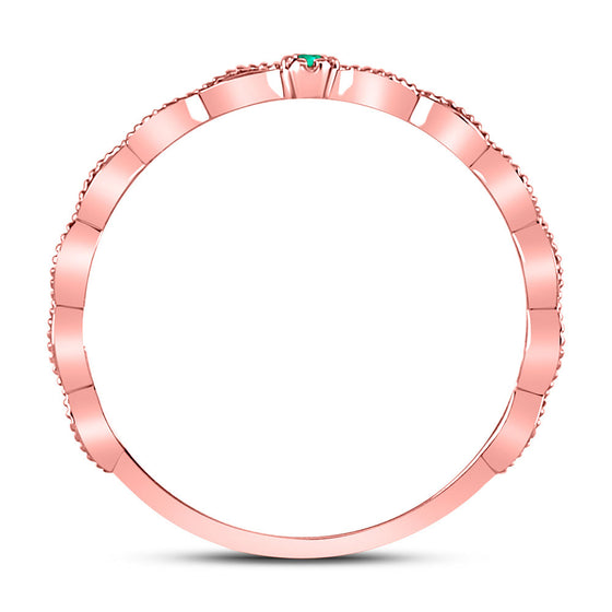 10k Rose Gold Womens Round Emerald Solitaire Milgrain Stackable Band Ring .01 Cttw
