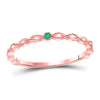10k Rose Gold Womens Round Emerald Solitaire Milgrain Stackable Band Ring .01 Cttw