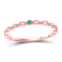  10k Rose Gold Womens Round Emerald Solitaire Milgrain Stackable Band Ring .01 Cttw