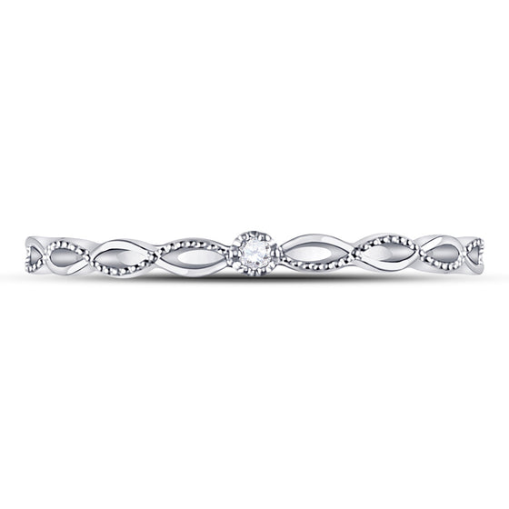 10k White Gold Womens Round Diamond Stackable Band Ring .01 Cttw