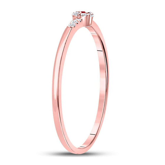 10k Rose Gold Womens Round Ruby Diamond Stackable Band Ring 1/20 Cttw