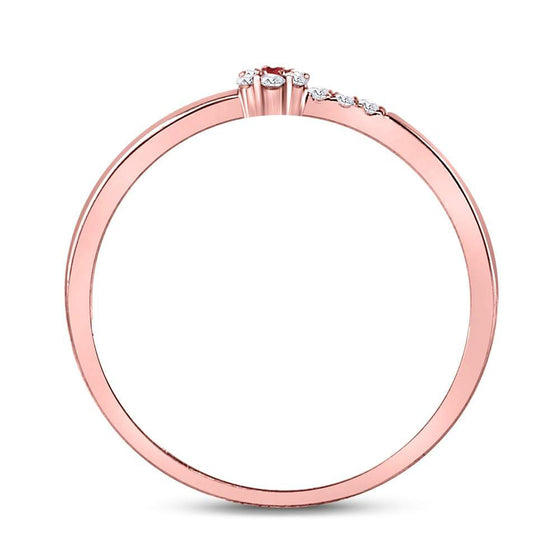 10k Rose Gold Womens Round Ruby Diamond Stackable Band Ring 1/20 Cttw