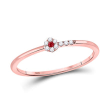  10k Rose Gold Womens Round Ruby Diamond Stackable Band Ring 1/20 Cttw