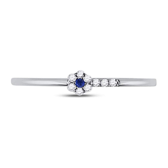 10k White Gold Womens Round Blue Sapphire Diamond Stackable Band Ring 1/12 Cttw