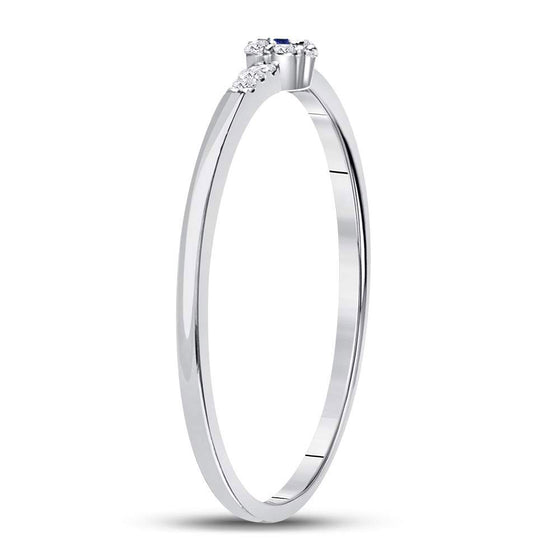10k White Gold Womens Round Blue Sapphire Diamond Stackable Band Ring 1/12 Cttw