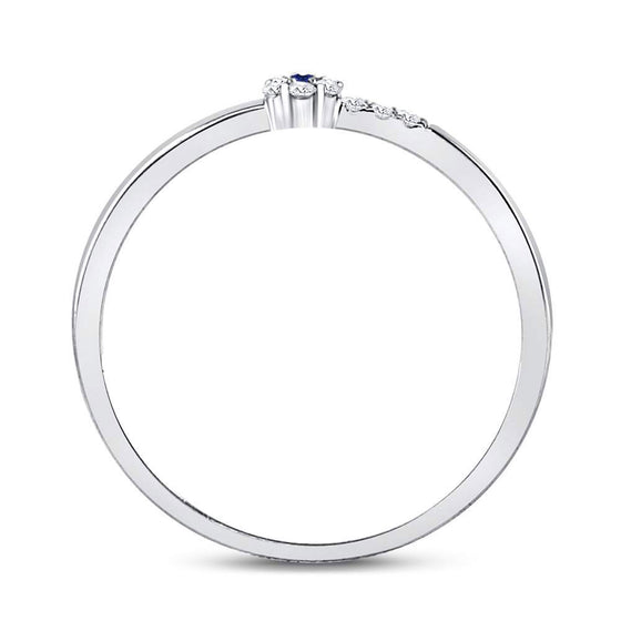 10k White Gold Womens Round Blue Sapphire Diamond Stackable Band Ring 1/12 Cttw