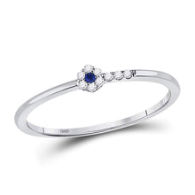  10k White Gold Womens Round Blue Sapphire Diamond Stackable Band Ring 1/12 Cttw