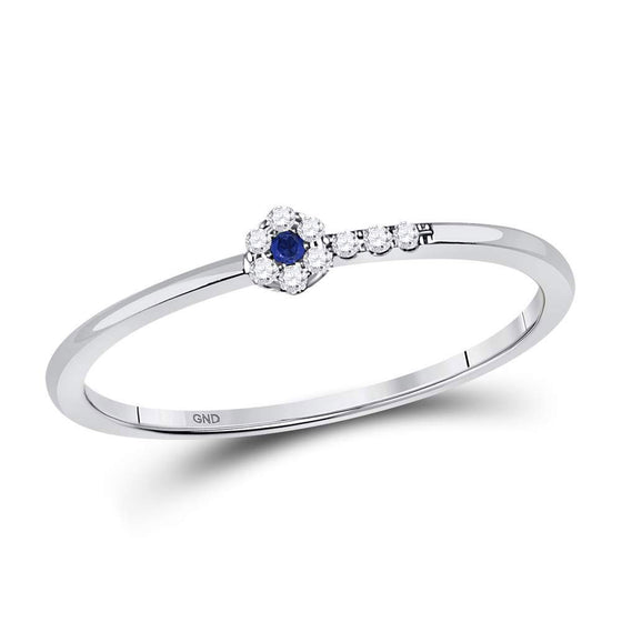 10k White Gold Womens Round Blue Sapphire Diamond Stackable Band Ring 1/12 Cttw