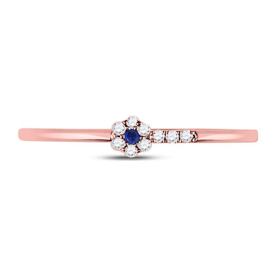 10k Rose Gold Womens Round Blue Sapphire Diamond Stackable Band Ring 1/12 Cttw