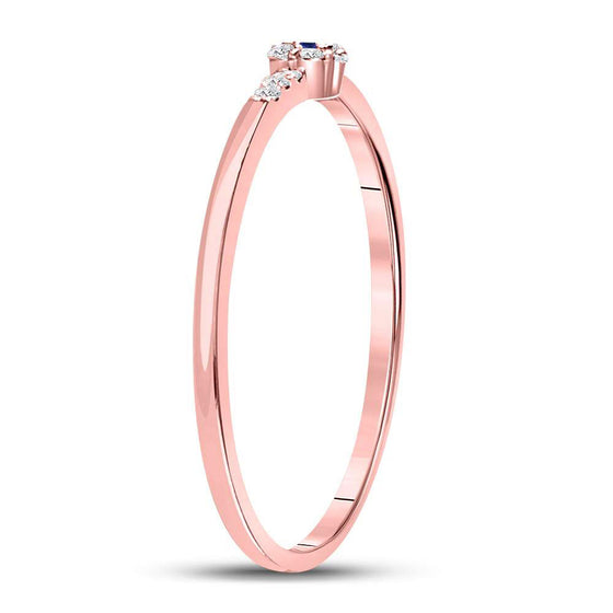 10k Rose Gold Womens Round Blue Sapphire Diamond Stackable Band Ring 1/12 Cttw