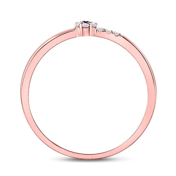 10k Rose Gold Womens Round Blue Sapphire Diamond Stackable Band Ring 1/12 Cttw