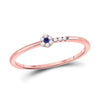 10k Rose Gold Womens Round Blue Sapphire Diamond Stackable Band Ring 1/12 Cttw