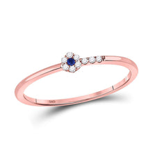  10k Rose Gold Womens Round Blue Sapphire Diamond Stackable Band Ring 1/12 Cttw