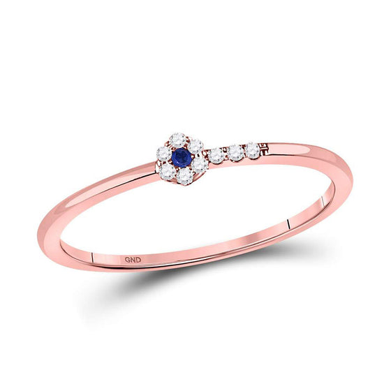 10k Rose Gold Womens Round Blue Sapphire Diamond Stackable Band Ring 1/12 Cttw