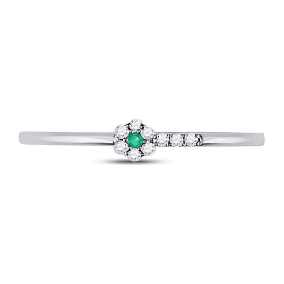 10k White Gold Womens Round Emerald Diamond Stackable Band Ring 1/20 Cttw