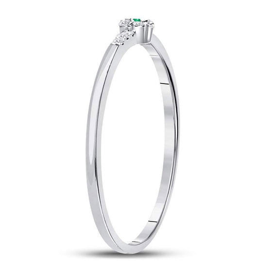 10k White Gold Womens Round Emerald Diamond Stackable Band Ring 1/20 Cttw
