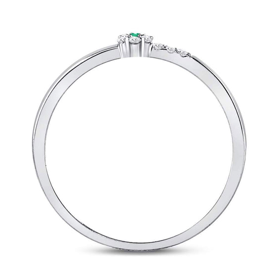 10k White Gold Womens Round Emerald Diamond Stackable Band Ring 1/20 Cttw