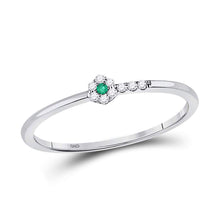  10k White Gold Womens Round Emerald Diamond Stackable Band Ring 1/20 Cttw