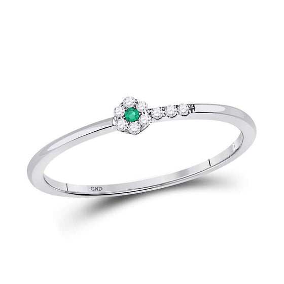 10k White Gold Womens Round Emerald Diamond Stackable Band Ring 1/20 Cttw