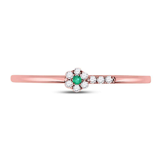 10k Rose Gold Womens Round Emerald Diamond Slender Stackable Band Ring 1/20 Cttw