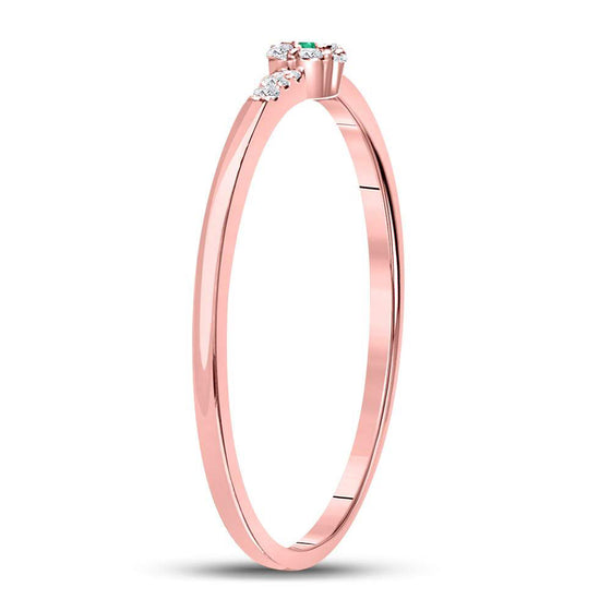 10k Rose Gold Womens Round Emerald Diamond Slender Stackable Band Ring 1/20 Cttw