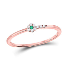  10k Rose Gold Womens Round Emerald Diamond Slender Stackable Band Ring 1/20 Cttw