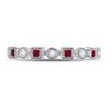 10k White Gold Womens Princess Ruby Diamond Square Dot Milgrain Stackable Band Ring 1/8 Cttw