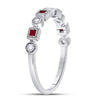 10k White Gold Womens Princess Ruby Diamond Square Dot Milgrain Stackable Band Ring 1/8 Cttw