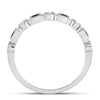 10k White Gold Womens Princess Ruby Diamond Square Dot Milgrain Stackable Band Ring 1/8 Cttw
