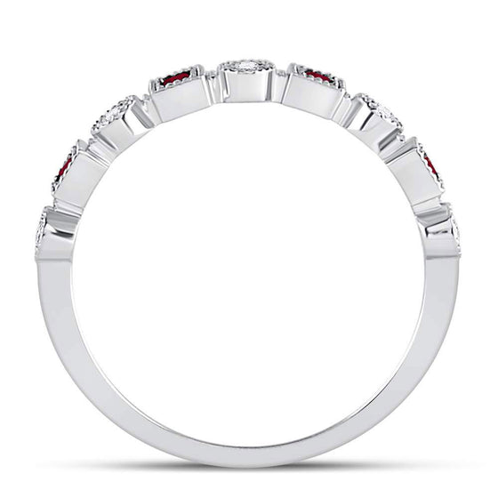 10k White Gold Womens Princess Ruby Diamond Square Dot Milgrain Stackable Band Ring 1/8 Cttw