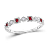 10k White Gold Womens Princess Ruby Diamond Square Dot Milgrain Stackable Band Ring 1/8 Cttw