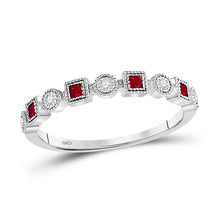  10k White Gold Womens Princess Ruby Diamond Square Dot Milgrain Stackable Band Ring 1/8 Cttw