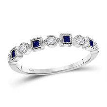  10k White Gold Womens Princess Blue Sapphire Diamond Stackable Band Ring 1/8 Cttw