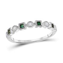  10k White Gold Womens Princess Emerald Diamond Square Dot Stackable Band Ring 1/8 Cttw