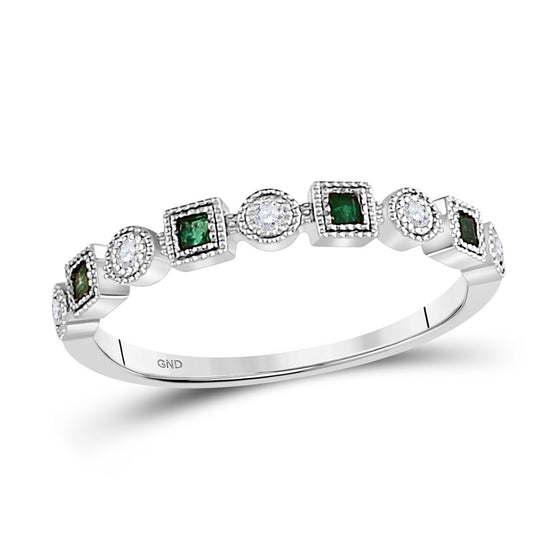 10k White Gold Womens Princess Emerald Diamond Square Dot Stackable Band Ring 1/8 Cttw