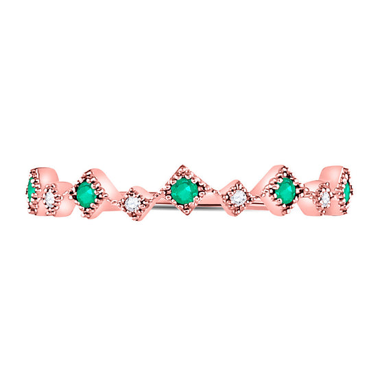 10k Rose Gold Womens Round Emerald Diamond Square Stackable Band Ring 1/5 Cttw