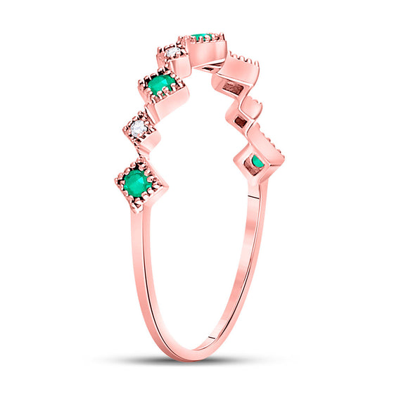 10k Rose Gold Womens Round Emerald Diamond Square Stackable Band Ring 1/5 Cttw