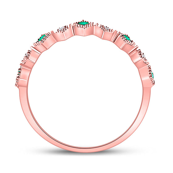10k Rose Gold Womens Round Emerald Diamond Square Stackable Band Ring 1/5 Cttw
