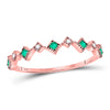 10k Rose Gold Womens Round Emerald Diamond Square Stackable Band Ring 1/5 Cttw