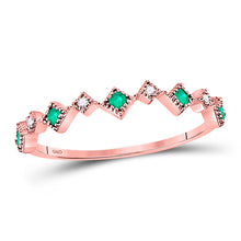  10k Rose Gold Womens Round Emerald Diamond Square Stackable Band Ring 1/5 Cttw