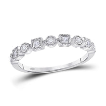  10k White Gold Womens Round Diamond Square Dot Stackable Band Ring 1/8 Cttw