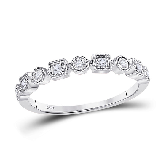 10k White Gold Womens Round Diamond Square Dot Stackable Band Ring 1/8 Cttw