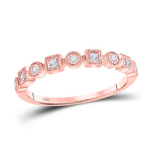  10k Rose Gold Womens Round Diamond Square Dot Stackable Band Ring 1/8 Cttw