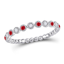  10k White Gold Womens Round Ruby Diamond Bead Dot Stackable Band Ring 1/5 Cttw