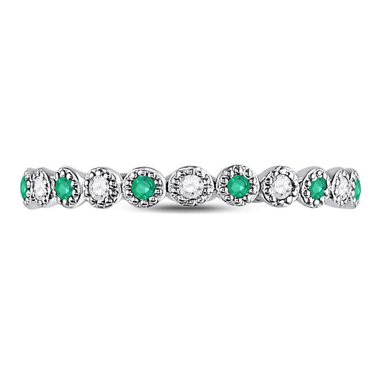 10k White Gold Womens Round Emerald Diamond Dot Stackable Band Ring 1/6 Cttw