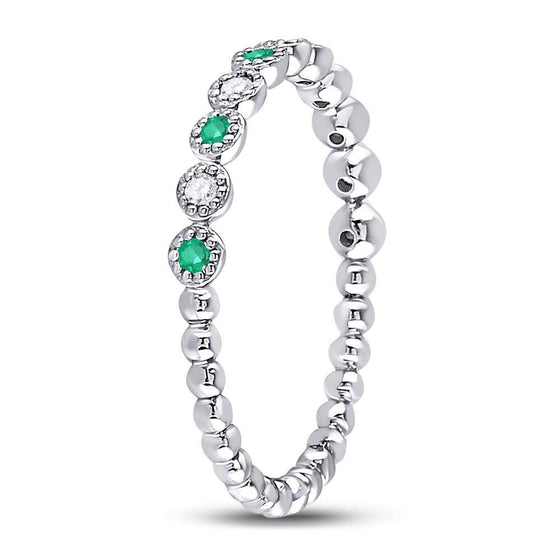 10k White Gold Womens Round Emerald Diamond Dot Stackable Band Ring 1/6 Cttw