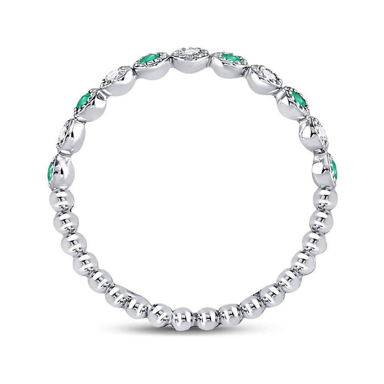 10k White Gold Womens Round Emerald Diamond Dot Stackable Band Ring 1/6 Cttw