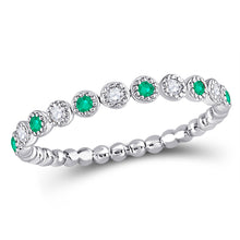  10k White Gold Womens Round Emerald Diamond Dot Stackable Band Ring 1/6 Cttw
