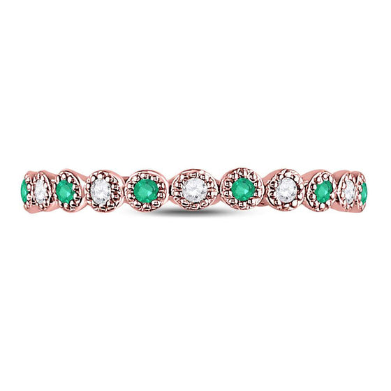 10k Rose Gold Womens Round Emerald Diamond Dot Stackable Band Ring 1/6 Cttw