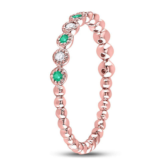 10k Rose Gold Womens Round Emerald Diamond Dot Stackable Band Ring 1/6 Cttw